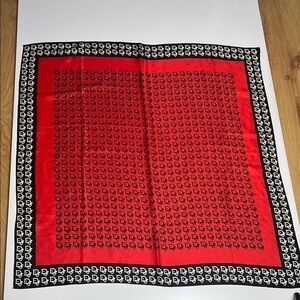 Vintage Christian Dior 35” Silk Red Black White Logo Scarf